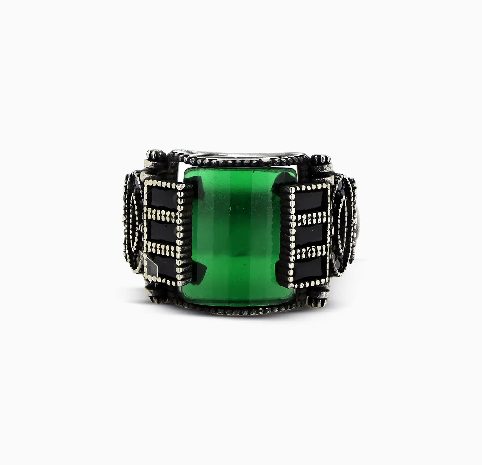 Pure Silver Green Onyx Vintage Ring - Made With Pure 925 Silver