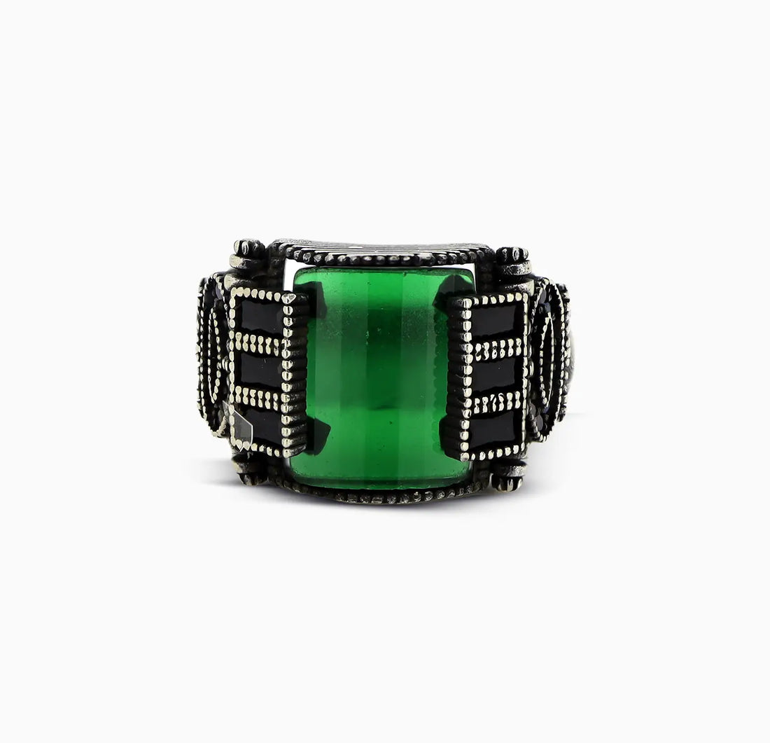 Pure Silver Green Onyx Vintage Ring - Made With Pure 925 Silver
