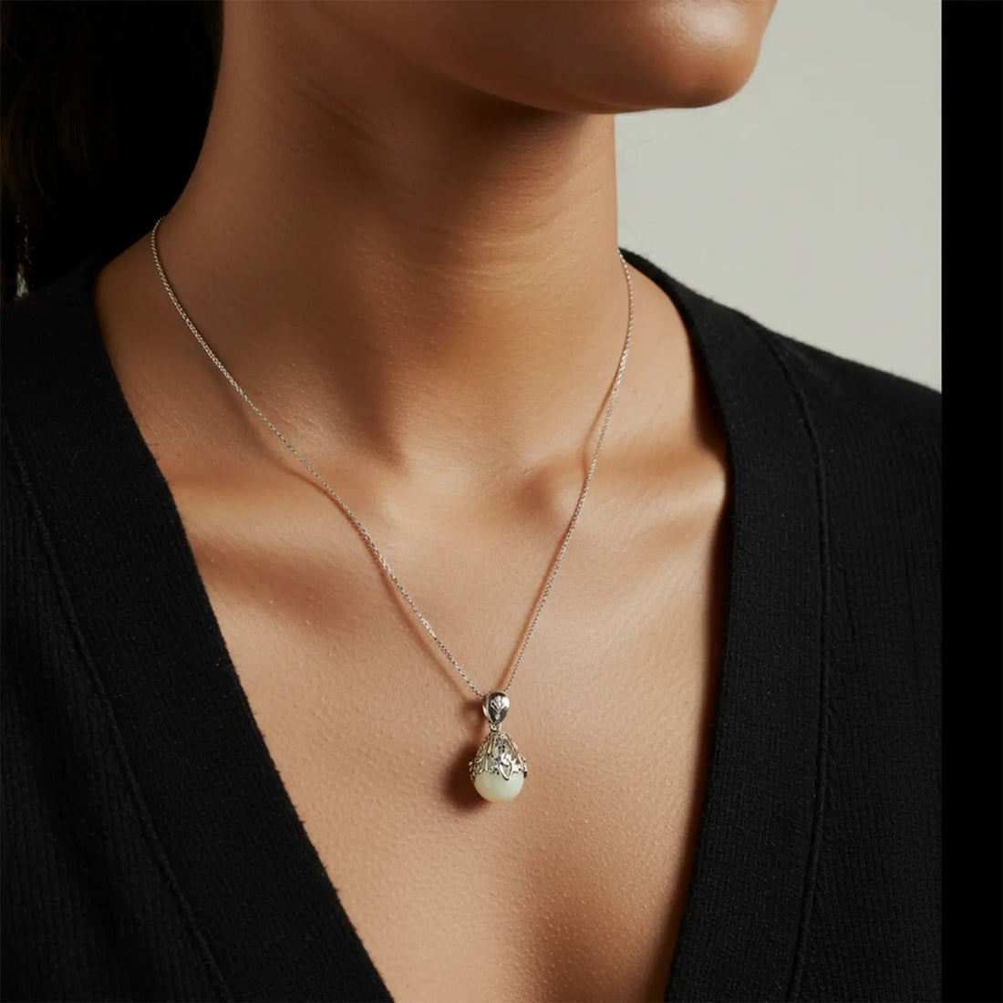 Elegant Black Stone Silver Necklace- Made With Pure 925 Silver