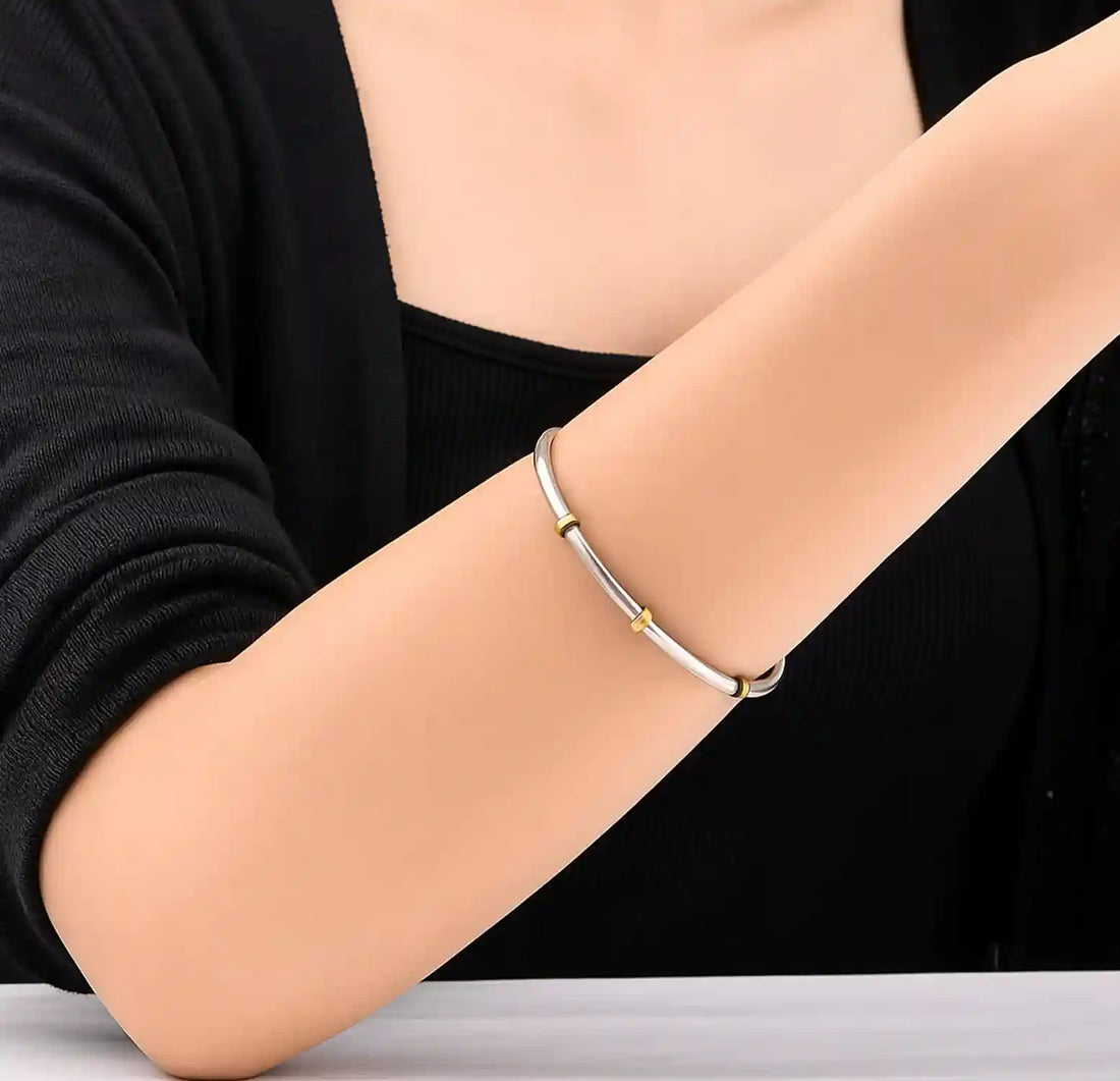 Antique Finish Pure Silver Bracelet with Brass Accents- Made With Pure 925 Silver