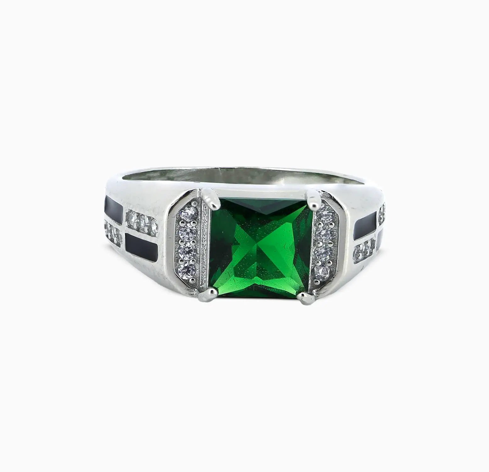 Pure Silver Green Emerald Cut Ring - Made With Pure 925 Silver