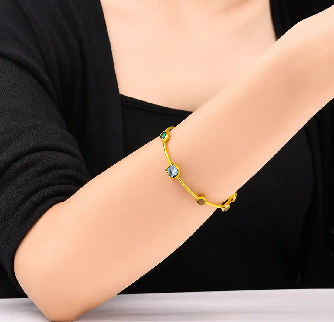 Multi-Gemstone Gold-Plated Pure Silver Bracelet- Made With Pure 925 Silver