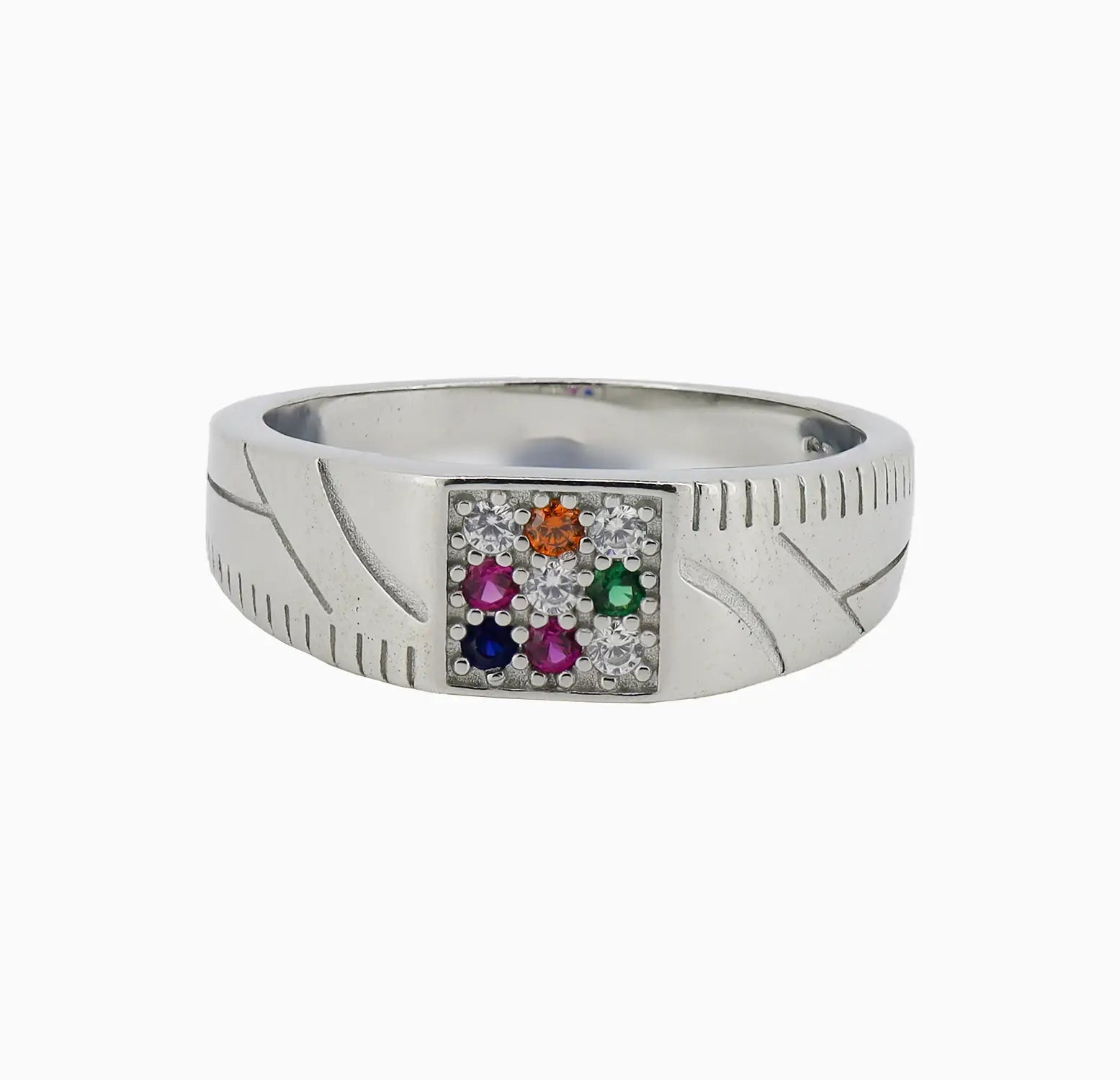 Multi-Stone Navratna Silver Ring - Made With Pure 925 Silver
