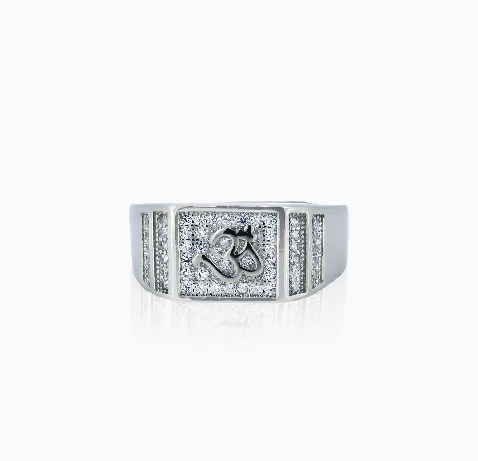 Pure Silver Om Rectangle Band Ring - Made With Pure 925 Silver