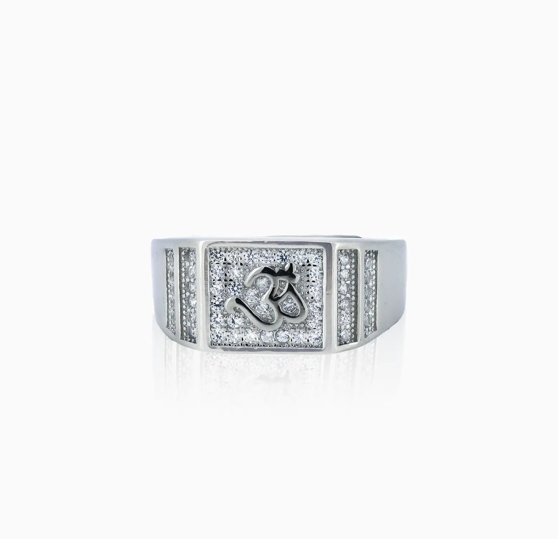 Pure Silver Om Rectangle Band Ring - Made With Pure 925 Silver