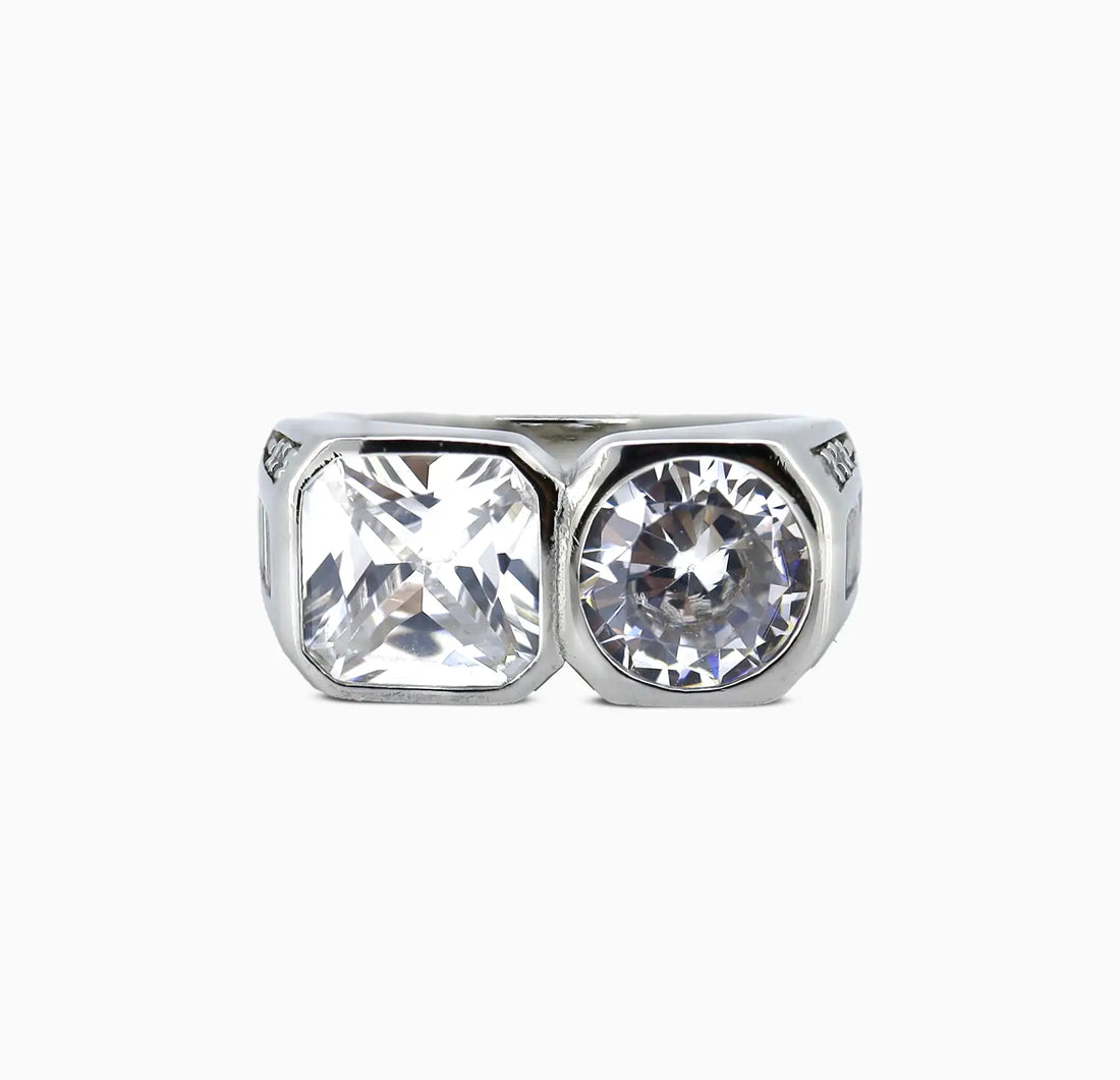 Dual Stone Statement Silver Ring  - Made With Pure 925 Silver