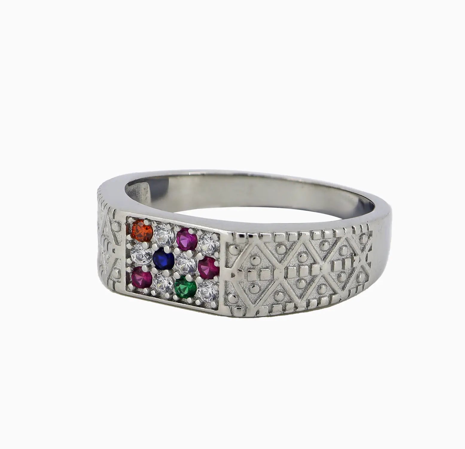 Traditional Navratna Silver Ring - Made With Pure 925 Silver
