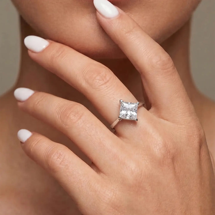 Minimal Princess Cut Sterling Silver Ring - Made With Pure 925 Silver