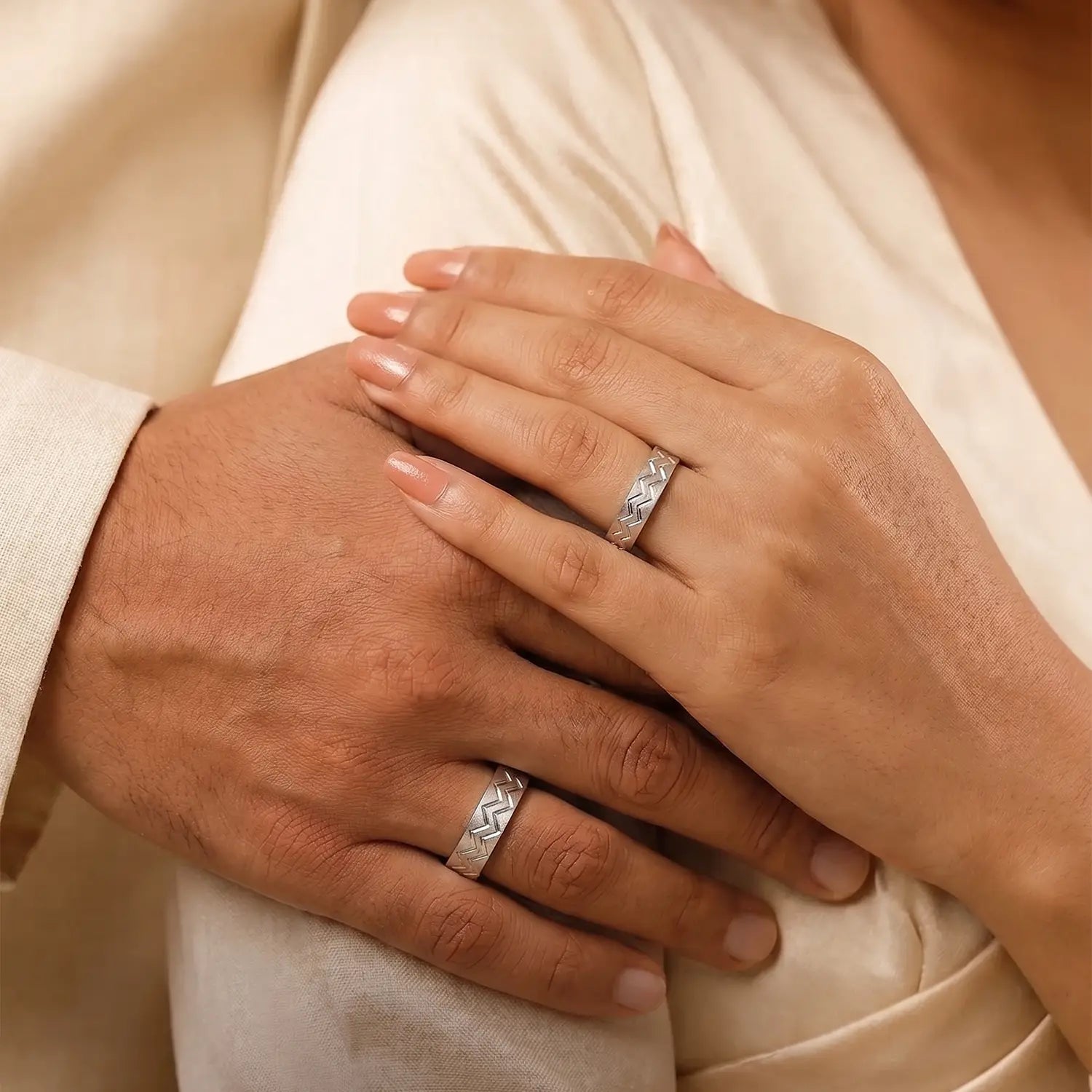 Classic Textured Couple Band Rings - Made With Pure 925 Silver
