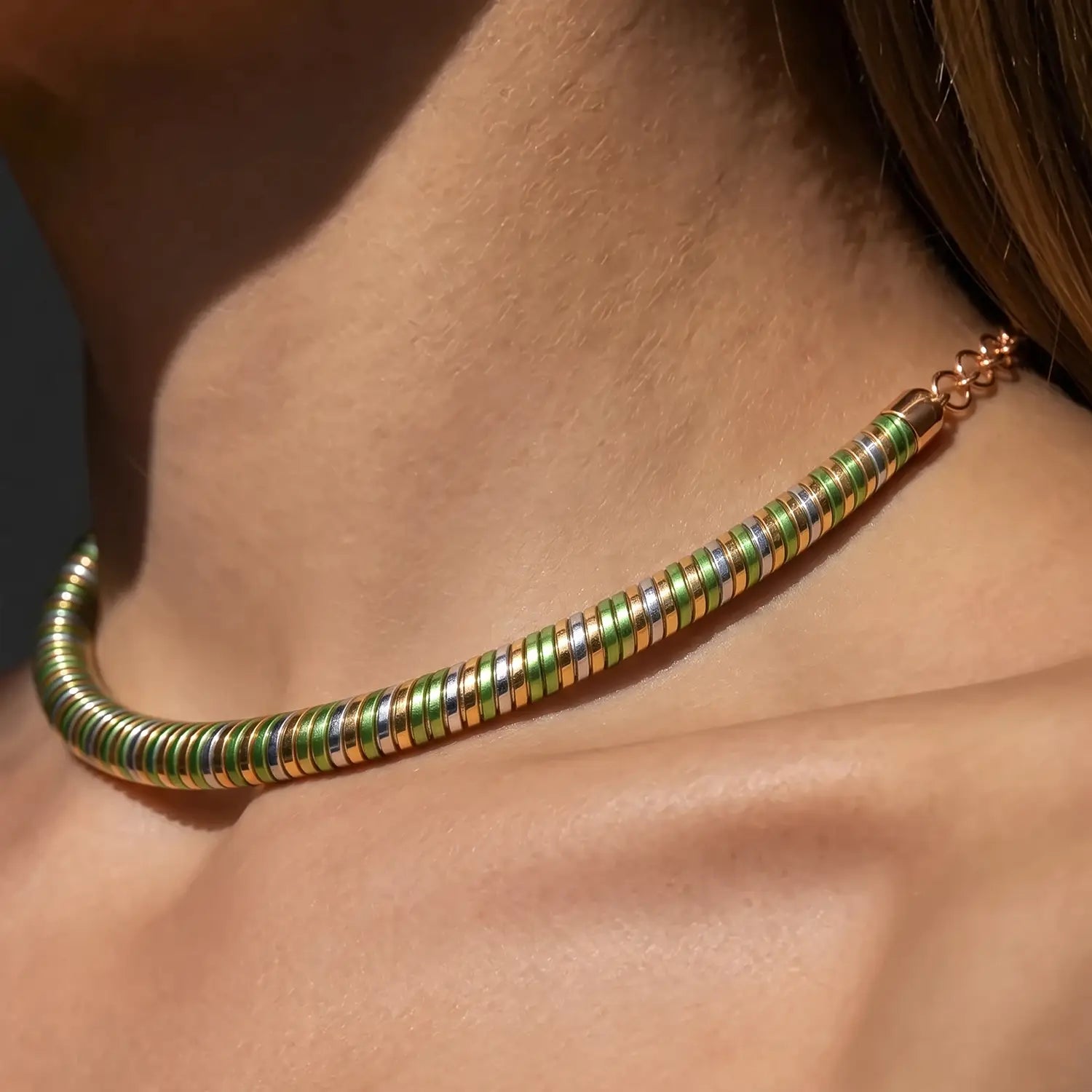 Elegant Green & Gold Spiral Design Silver Necklace - Made With Pure 925 Silver