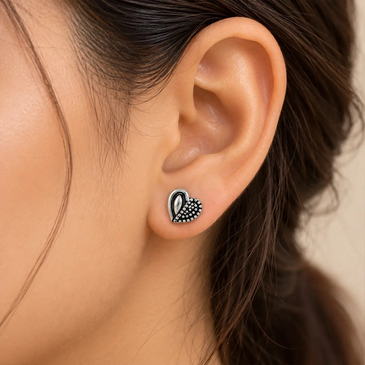 Midnight Heart Oxidised Silver Stud Earrings - Made With Pure 925 Silver