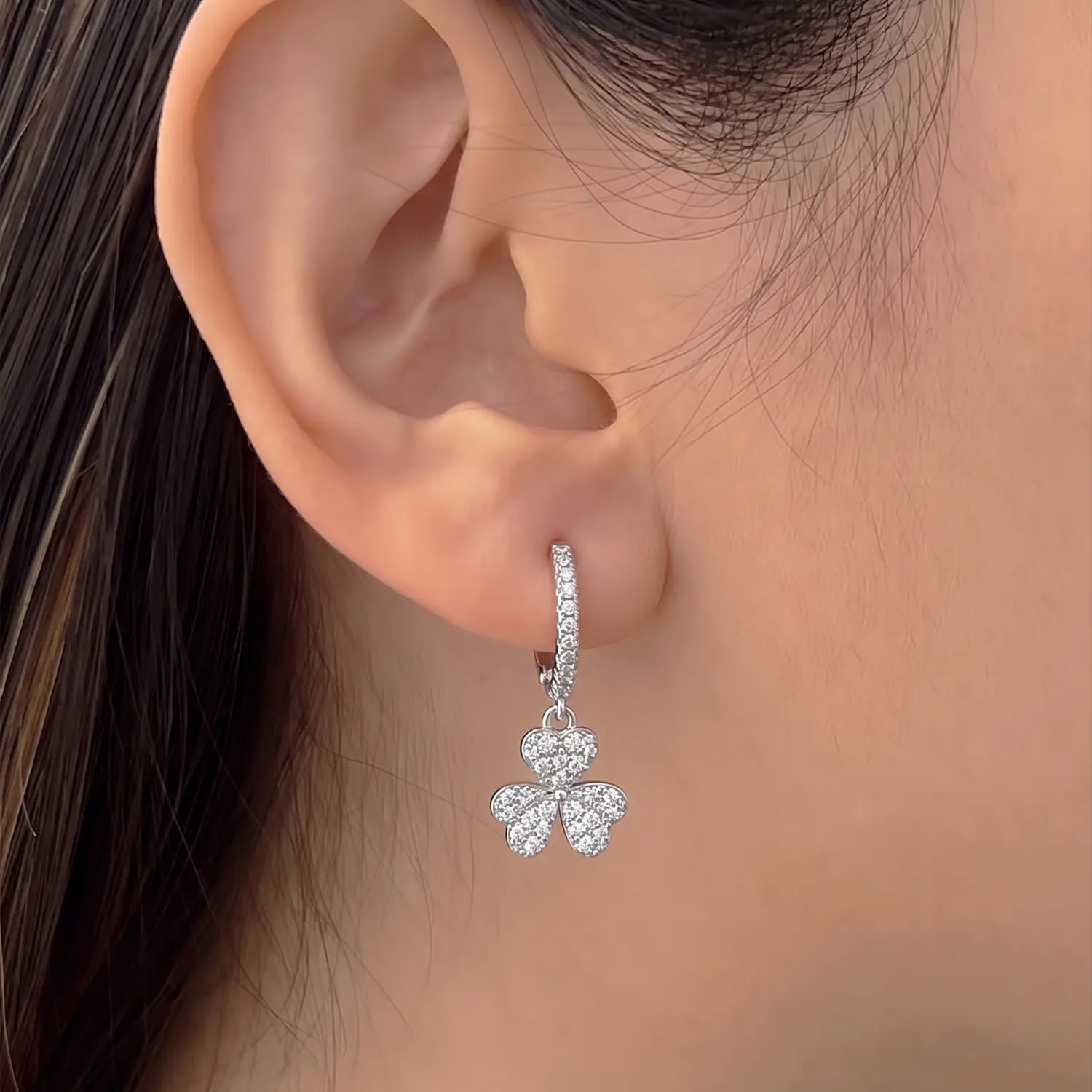 Elegant Floral Clover Drop Silver Earrings - Made With Pure 925 Silver