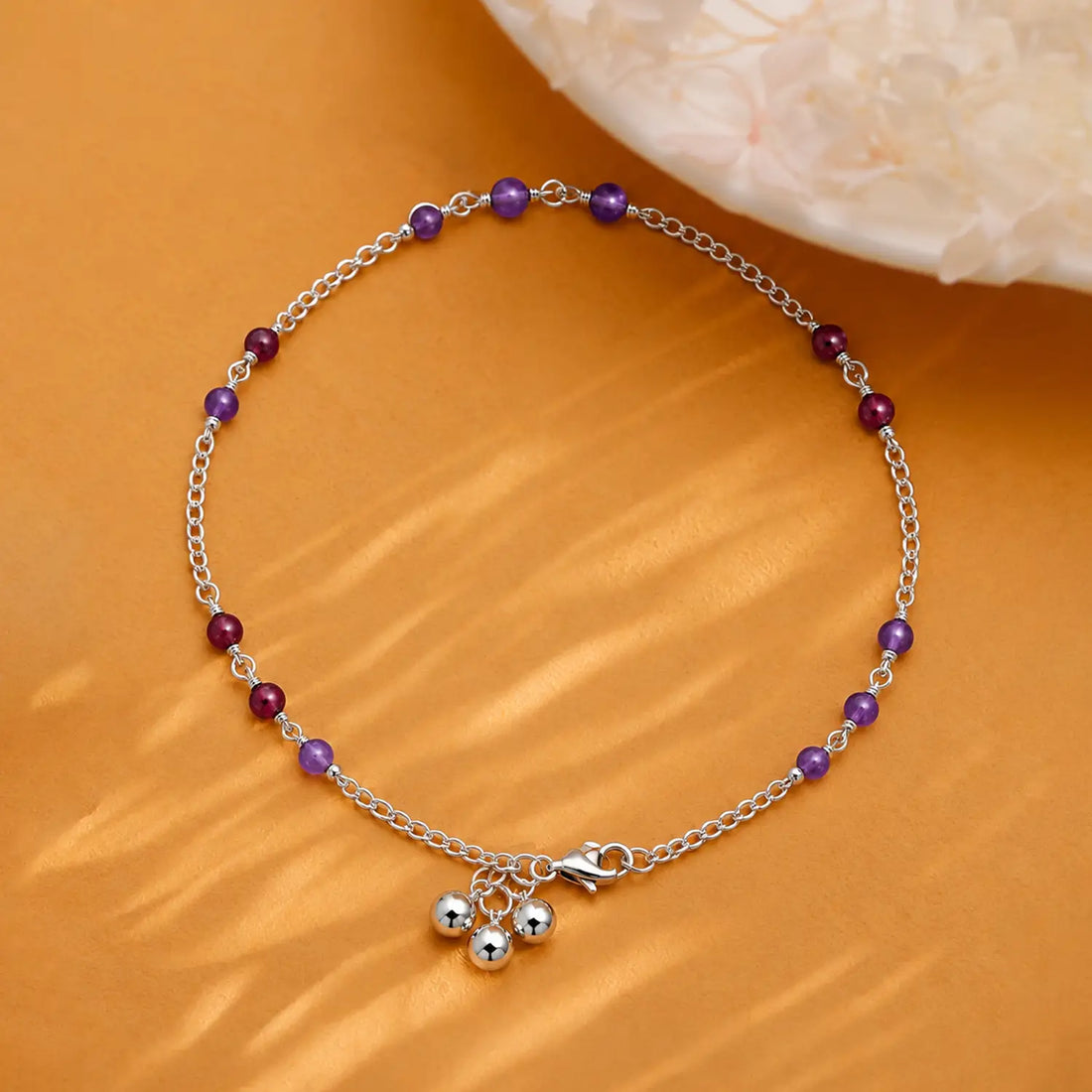 Elegant Beaded Sterling Silver Anklet- Made With Pure 925 Silver