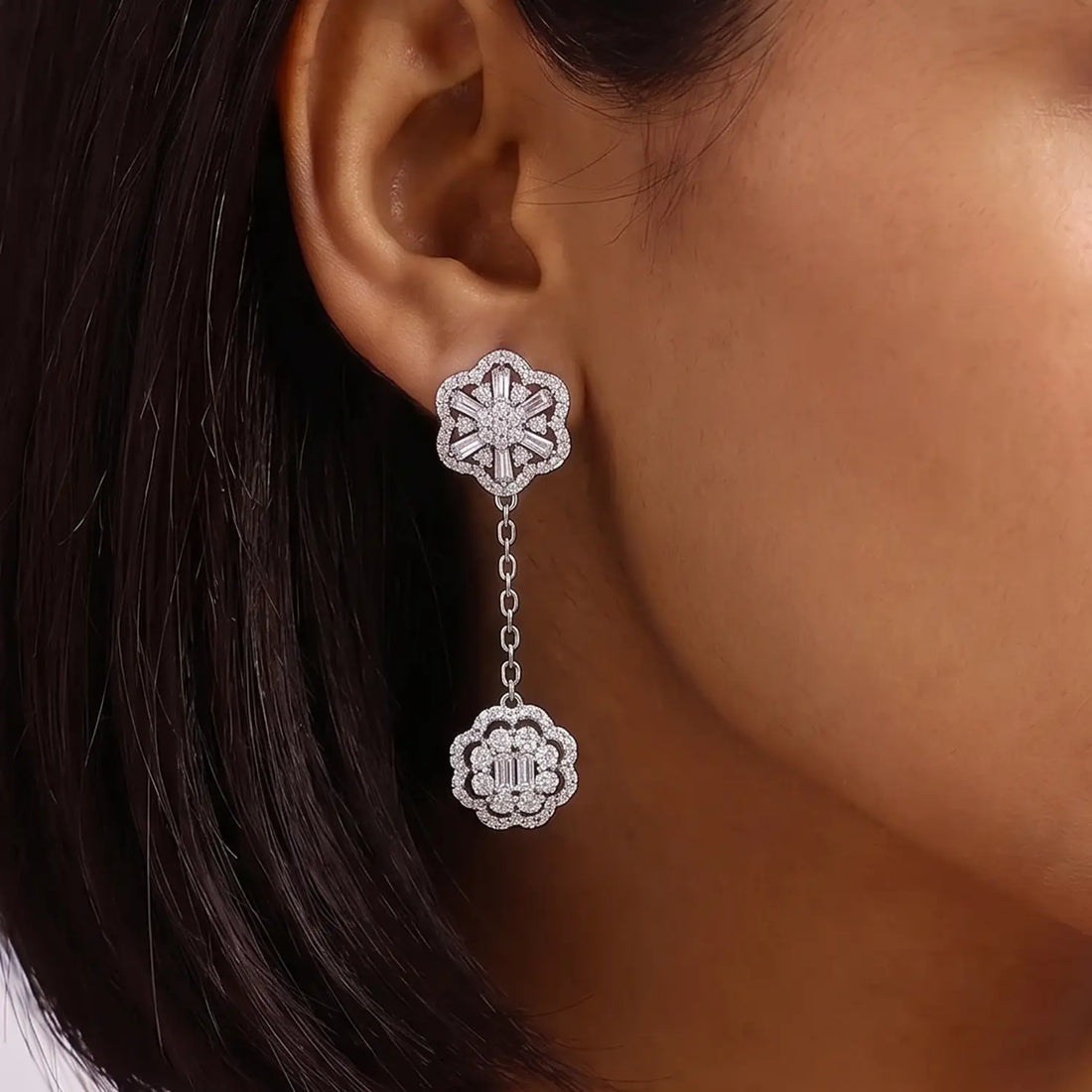 Elegant Floral Drop Silver Earrings - Made With Pure 925 Silver