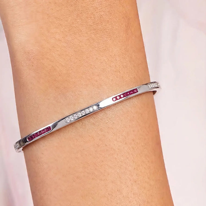 Elegant Ruby Line Silver Bangle - Made With Pure 925 Silver