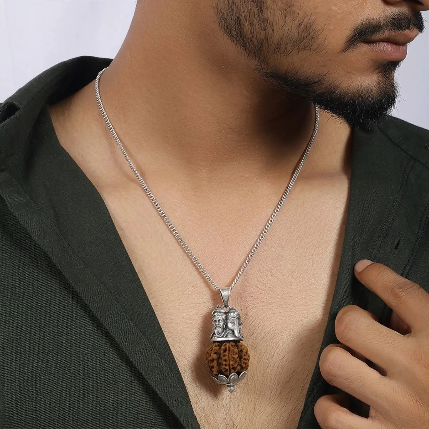 Divine Rudraksha Ganesha & Shiva Silver Pendant - Made With Pure 925 Silver