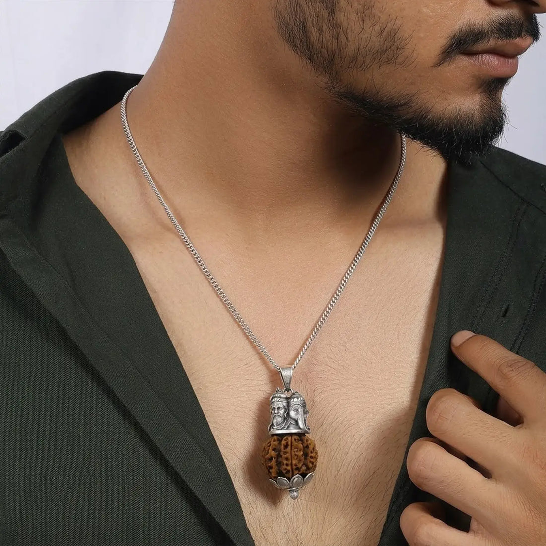 Divine Rudraksha Ganesha & Shiva Silver Pendant - Made With Pure 925 Silver