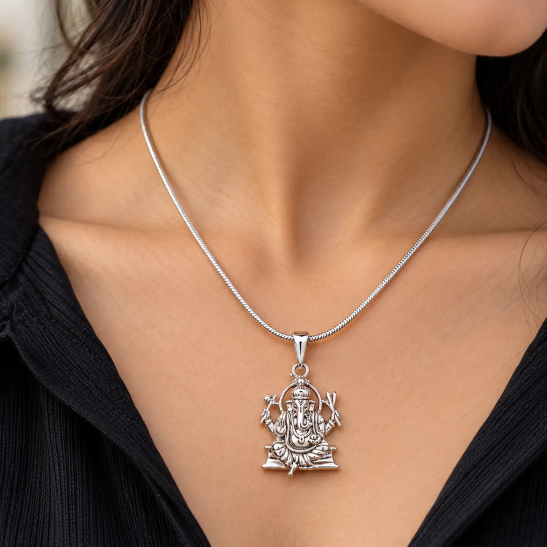 Lord Ganesha Silver Pendant – Spiritual & Elegant Design - Made With Pure 925 Silver