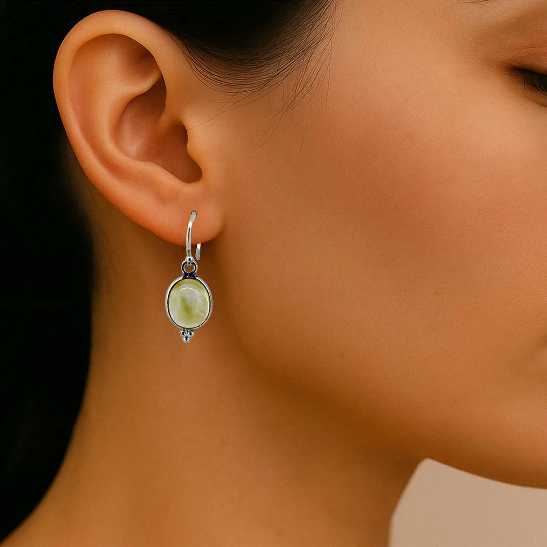 Pure Silver Earrings with Yellow Cat’s Eye Stone- Made With Pure 925 Silver