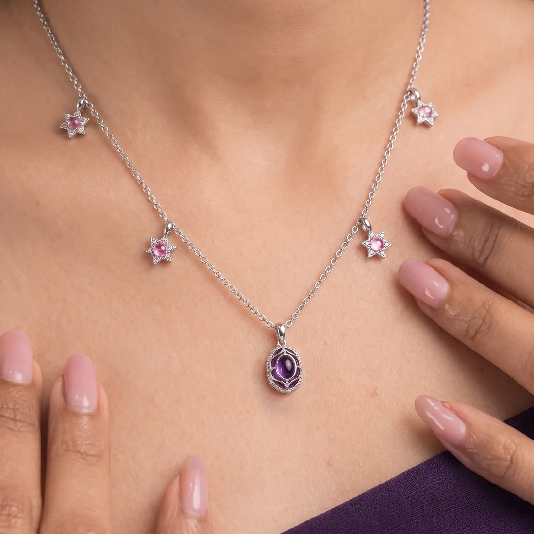 Elegant Pink Star Charm Silver Chain - Made With Pure 925 Silver