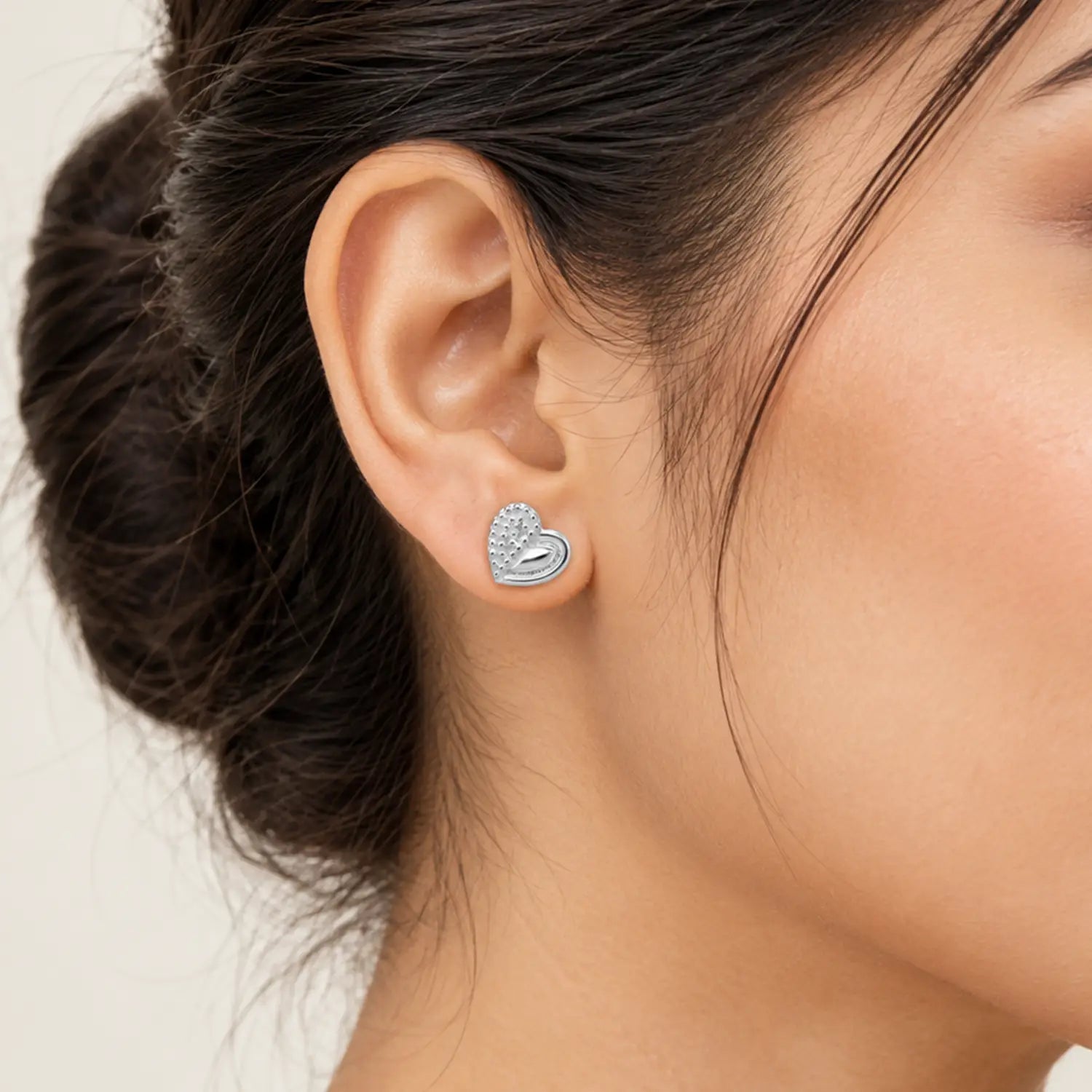 Elegant Heart Beaded Silver Stud Earrings - Made With Pure 925 Silver