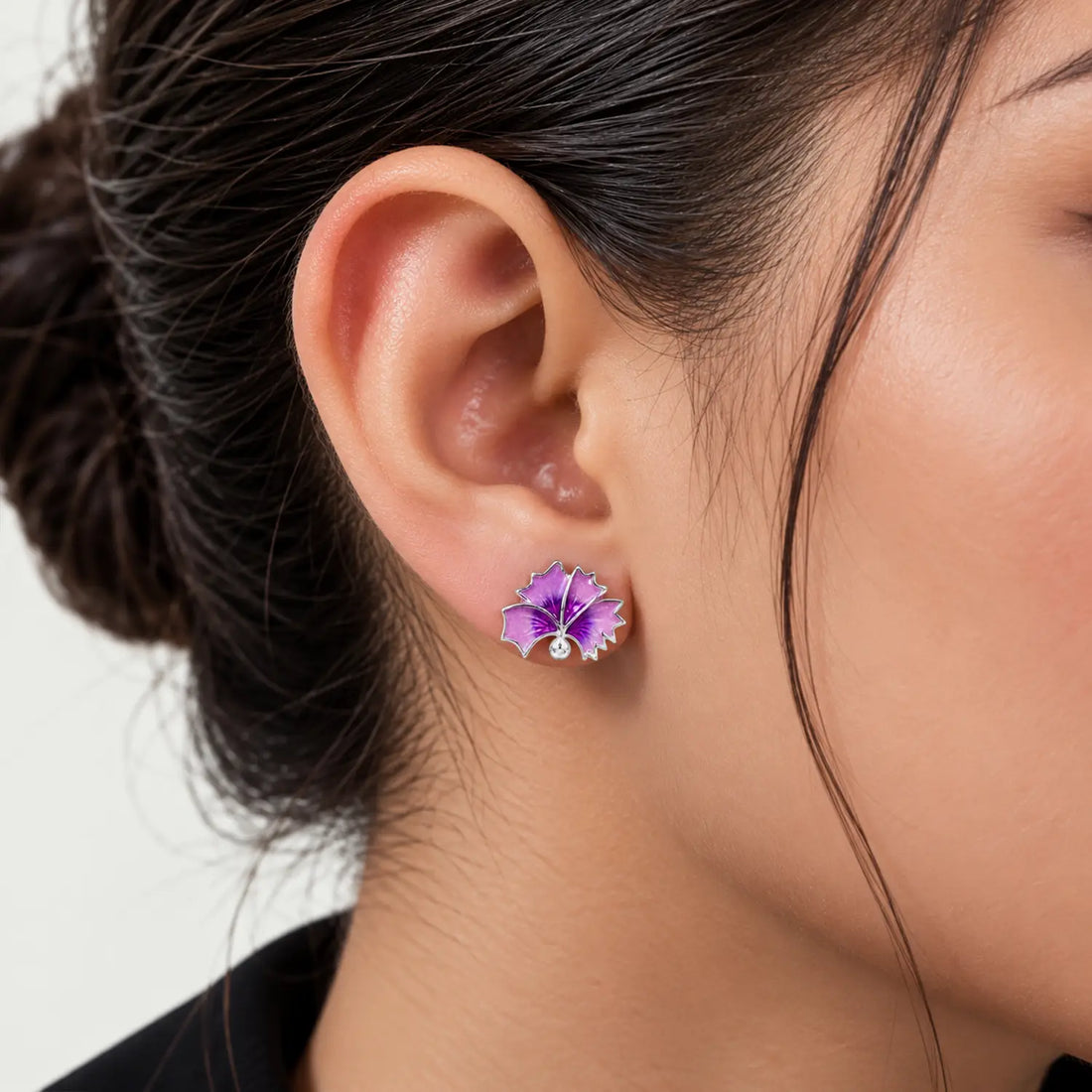Blue Enamel Floral Silver Stud Earrings - Made With Pure 925 Silver
