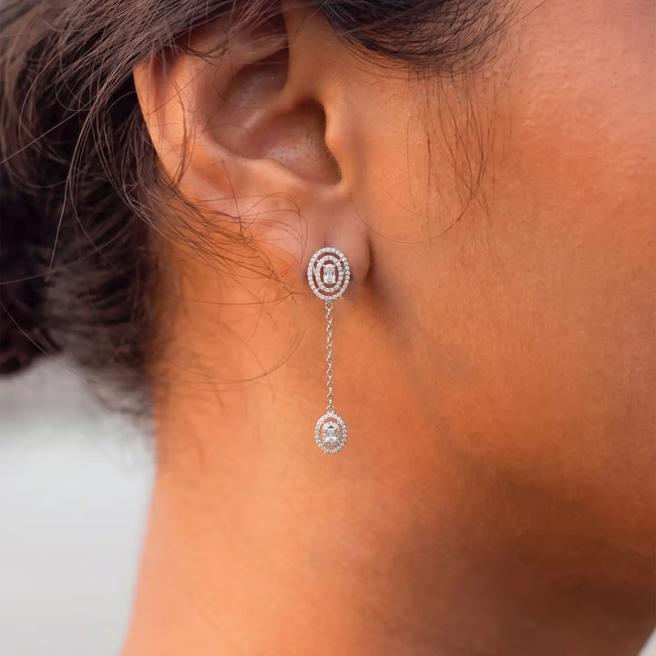 Elegant Oval CZ Chain Drop Earrings - Made With Pure 925 Silver