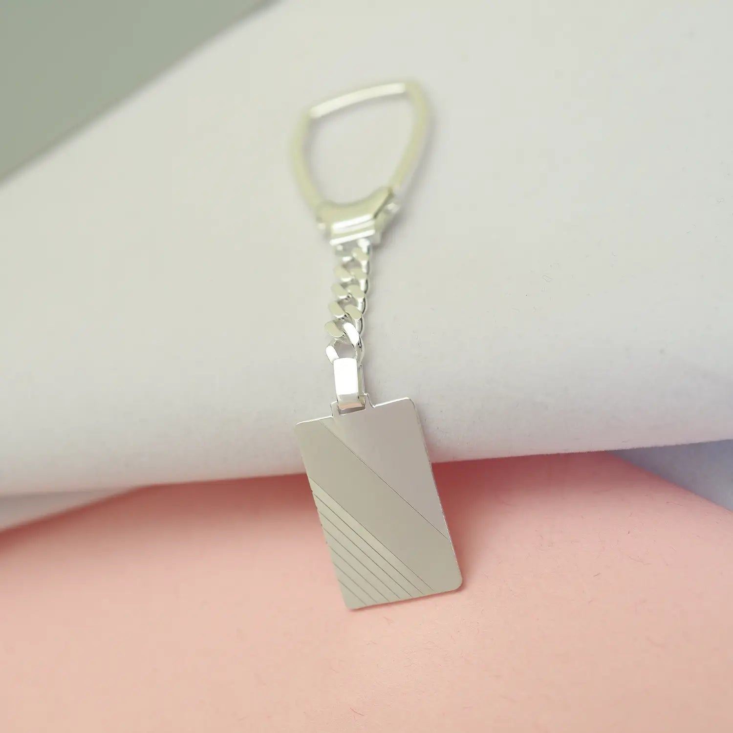 Sleek Silver Rectangle Keychain - Made With Pure 925 Silver
