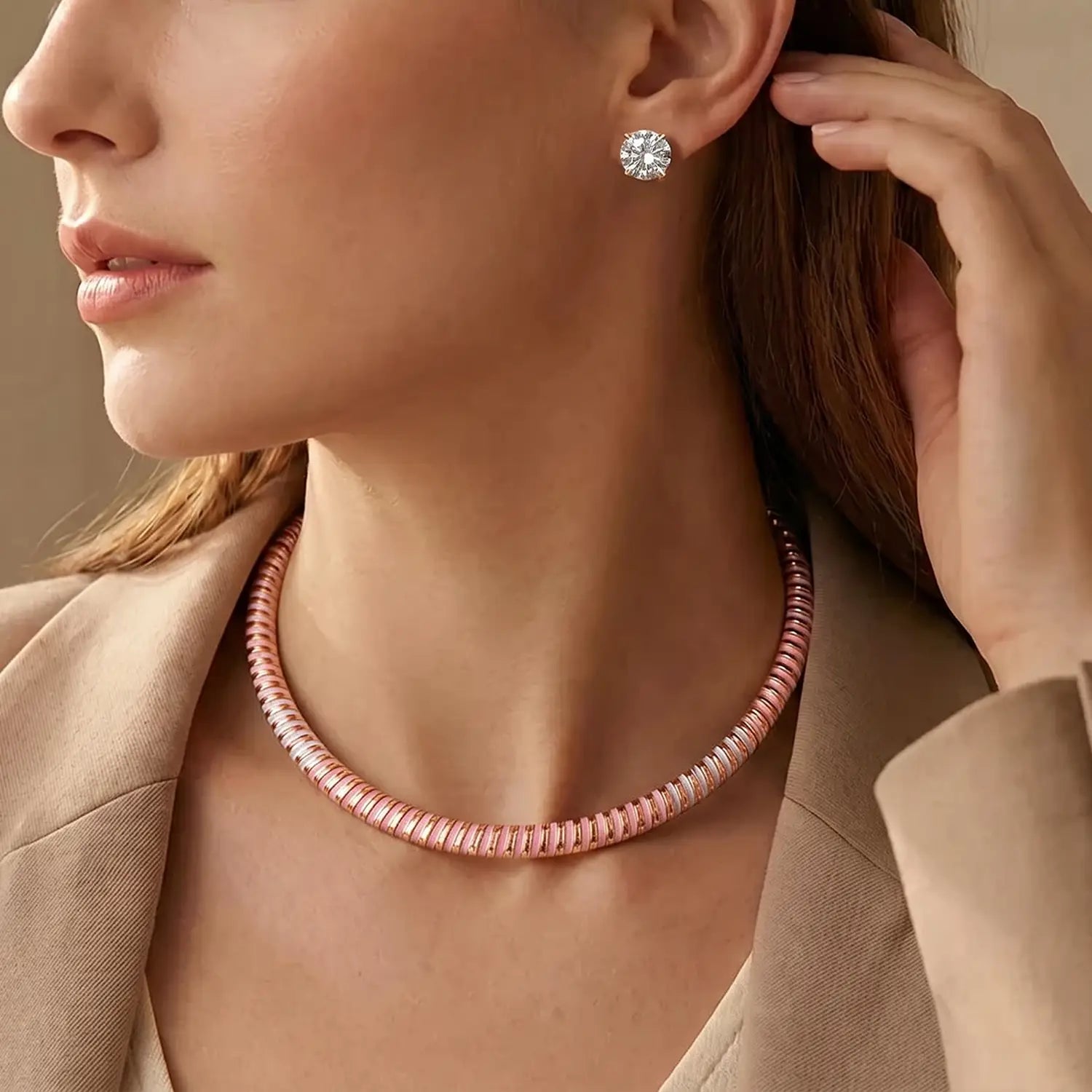 Pink & Gold Spiral Design Silver Necklace - Made With Pure 925 Silver