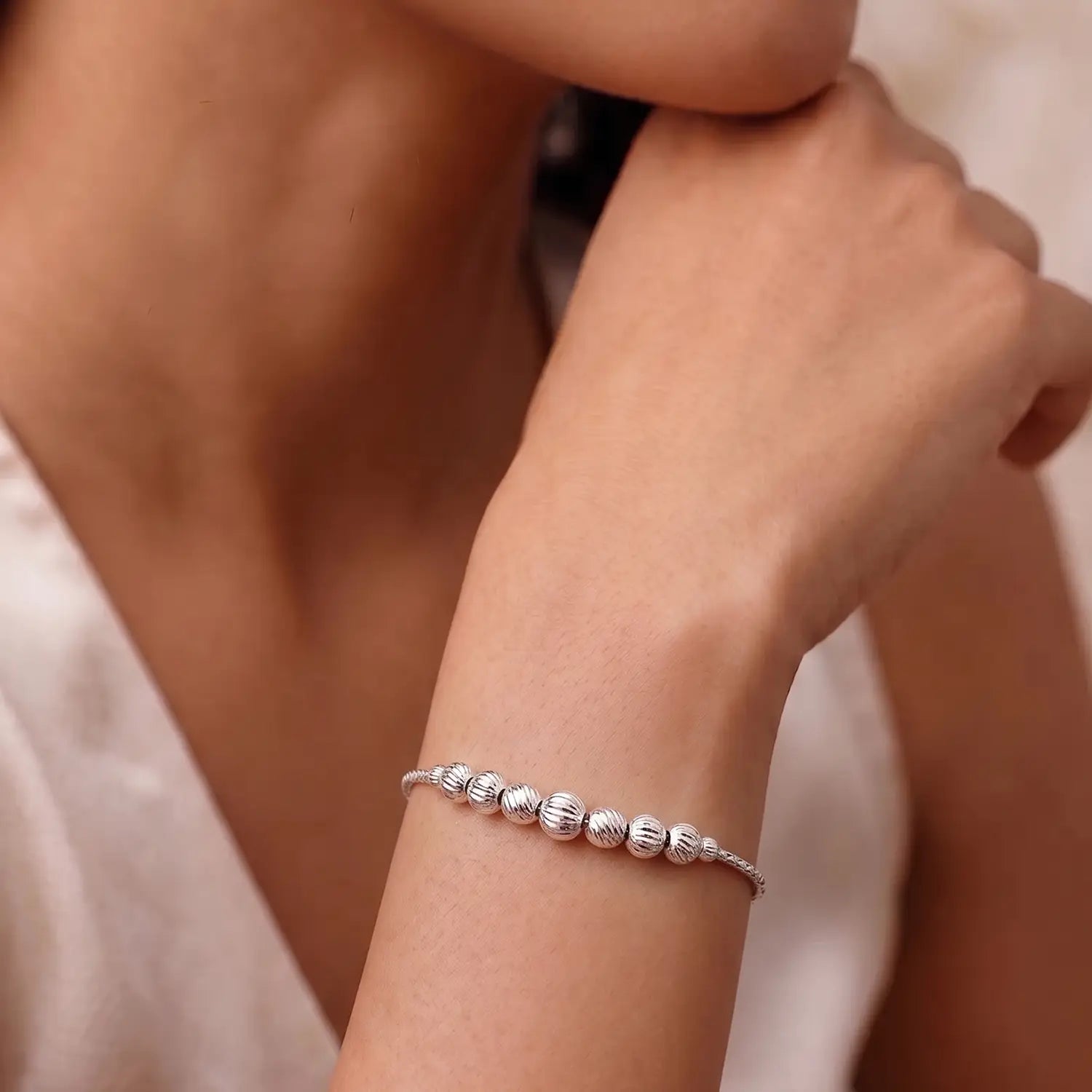 Textured Bead Bracelet – Classic & Elegant Design - Made With Pure 925 Silver
