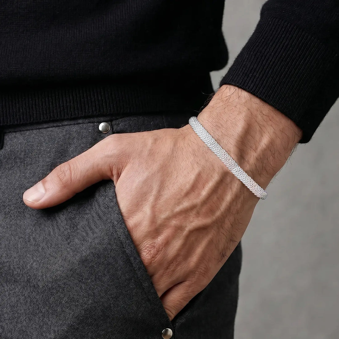 Men’s Mesh Bracelet – Premium Woven Chain Design - Made With Pure 925 Silver