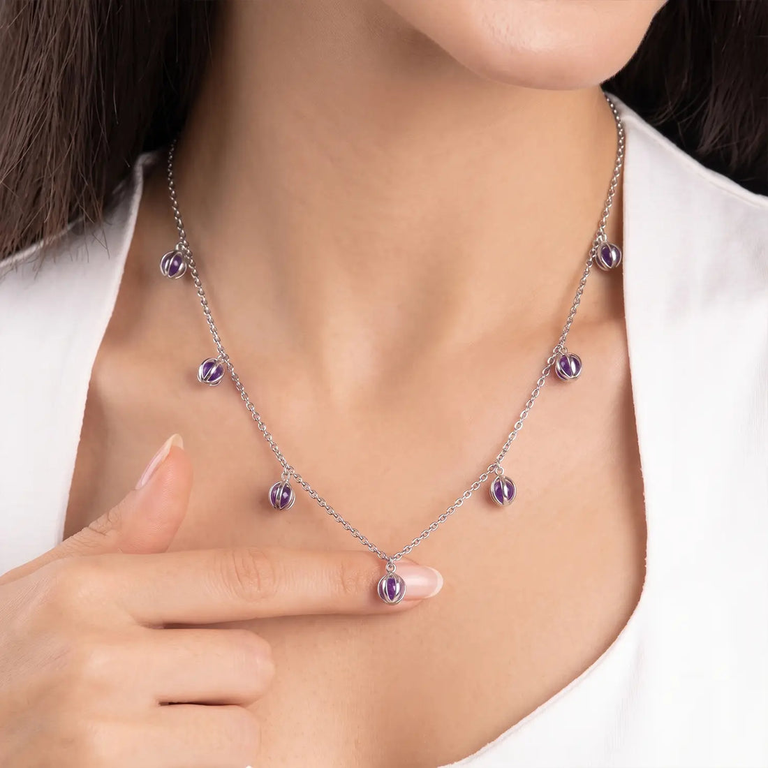 Elegant Purple Oval Charm Silver Chain - Made With Pure 925 Silver