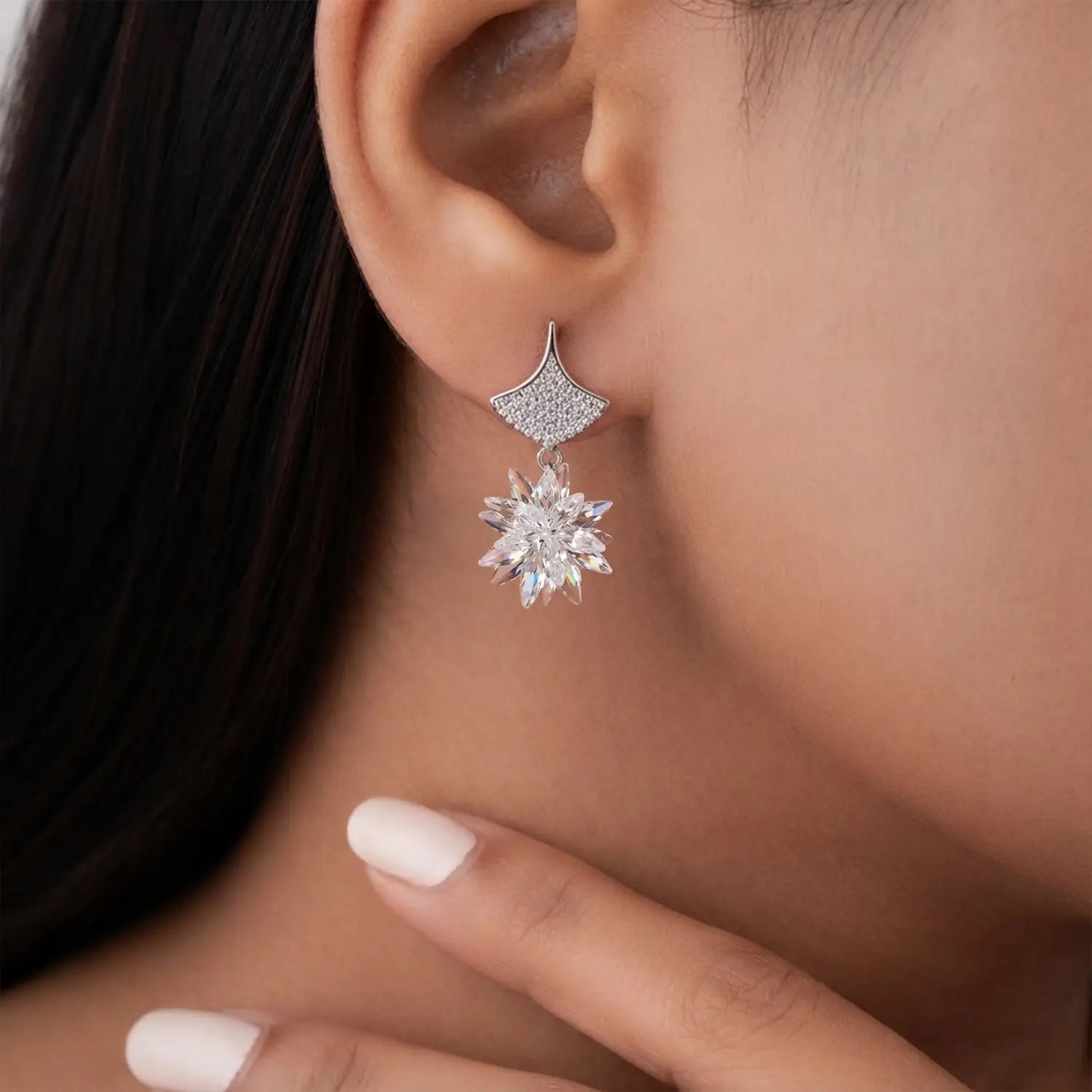 Crystal Bloom Drop Earrings - Made With Pure 925 Silver