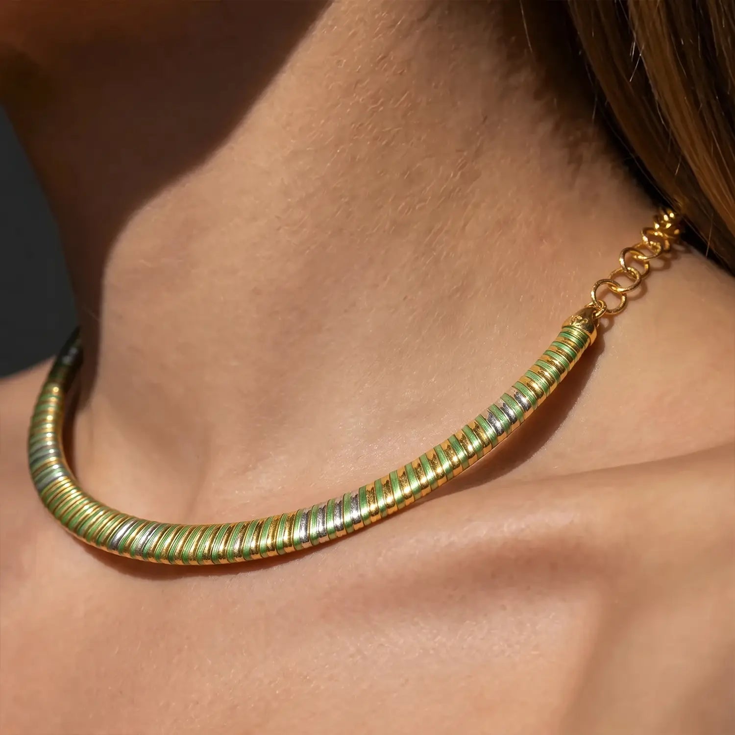 Elegant Green & Gold Spiral Design Silver Necklace - Made With Pure 925 Silver