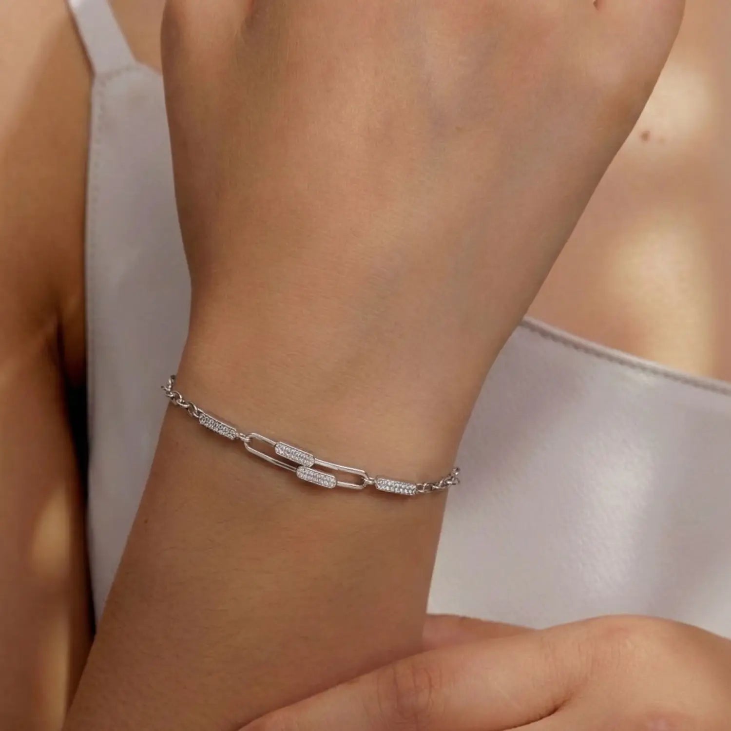 Elegant Bar Link CZ Pure Silver Bracelet - Made With Pure 925 Silver
