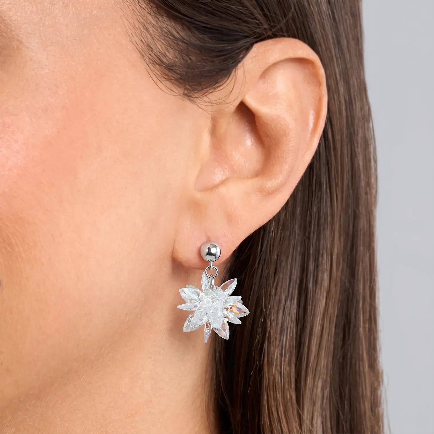 Crystal Flower Drop Earrings - Made With Pure 925 Silver