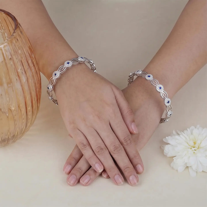 Elegant Evil Eye Silver Bangle - Made With Pure 925 Silver