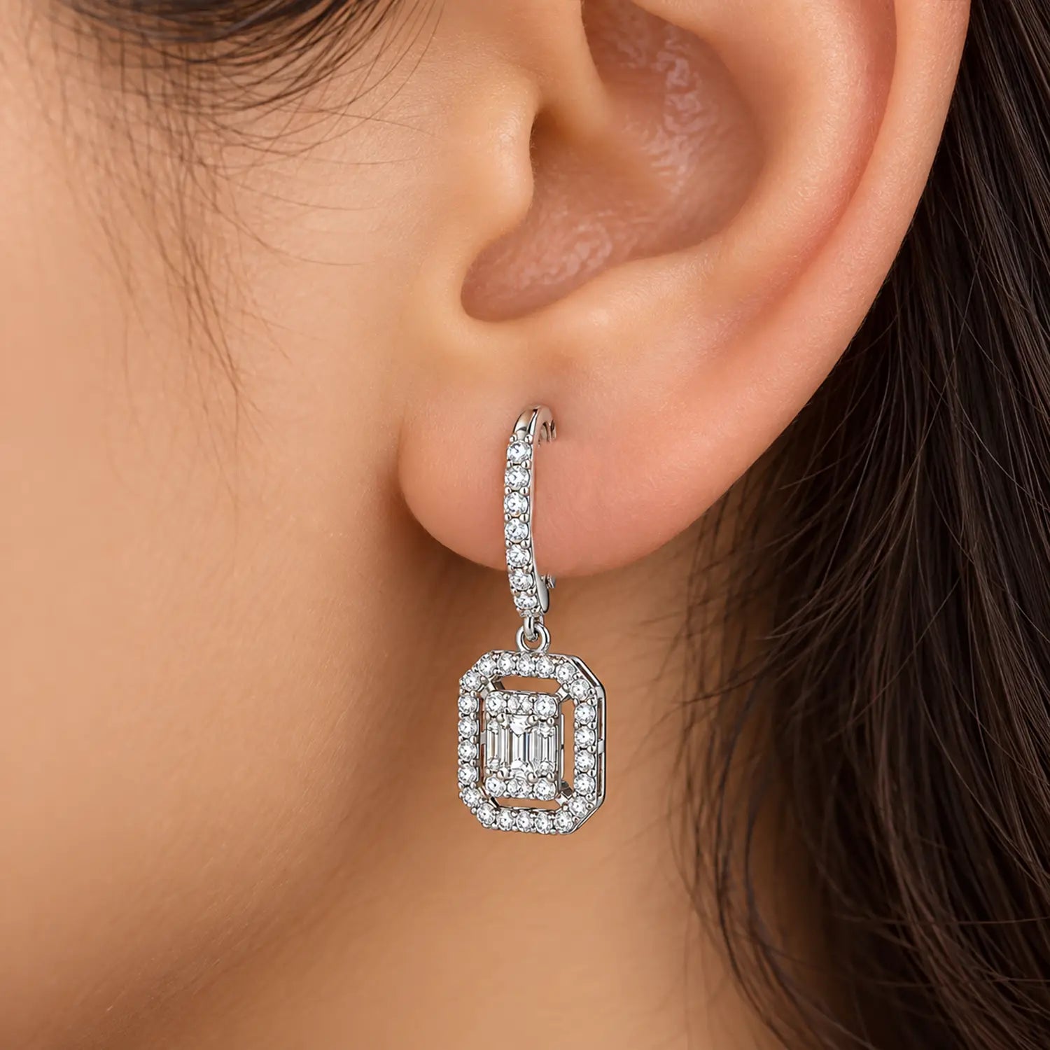 Elegant Geometric Sparkle Drop Earrings - Made With Pure 925 Silver