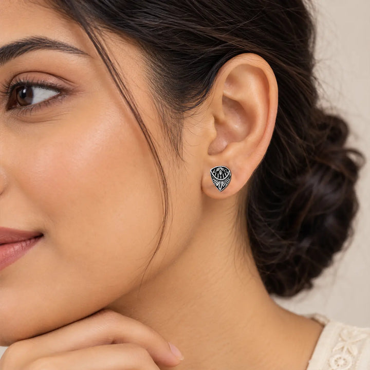 Vintage Teardrop Oxidised Silver Stud Earrings - Made With Pure 925 Silver