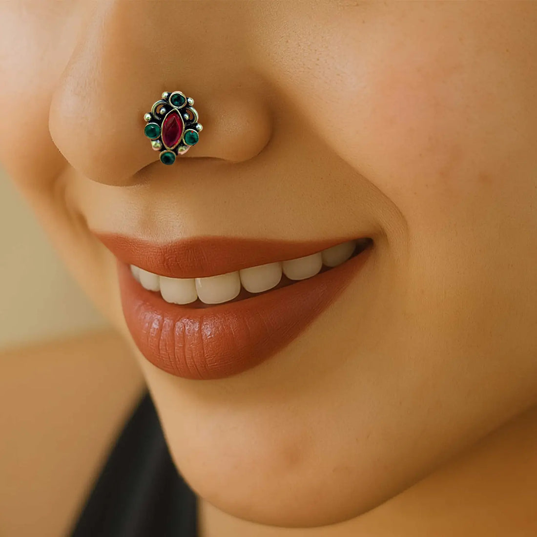 Elegant Red Stone Silver Nose Pin- Made With Pure 925 Silver