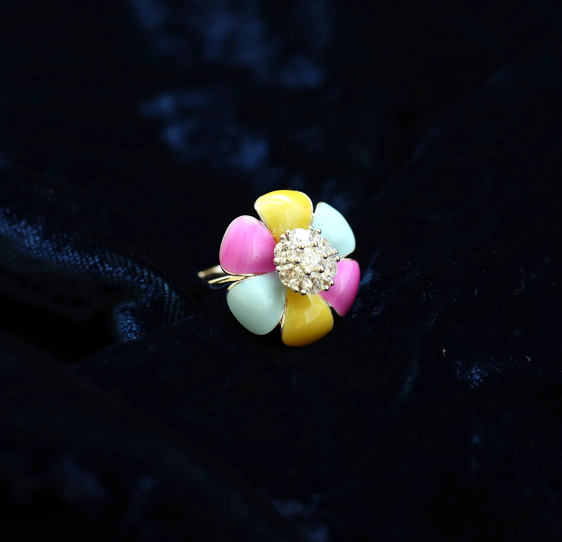 Colorful Floral Pure Silver Ring - Made With 925 Silver