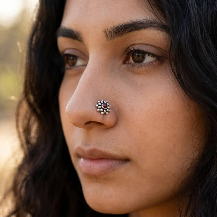Midnight Bloom Oxidised Silver Nose Pin- Made With Pure 925 Silver