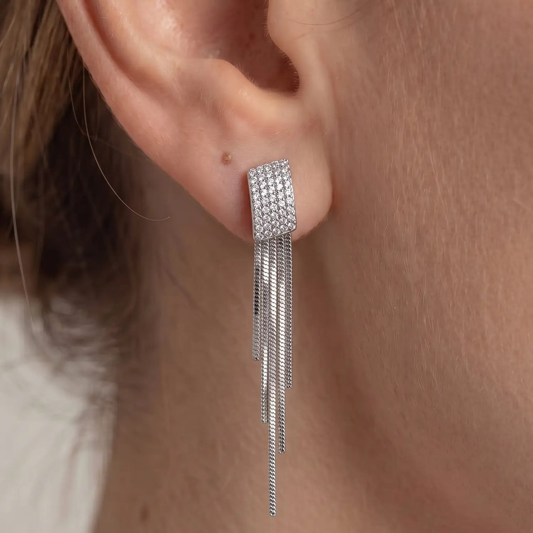 Elegant Crystal Fringe Silver Earrings - Made With Pure 925 Silver