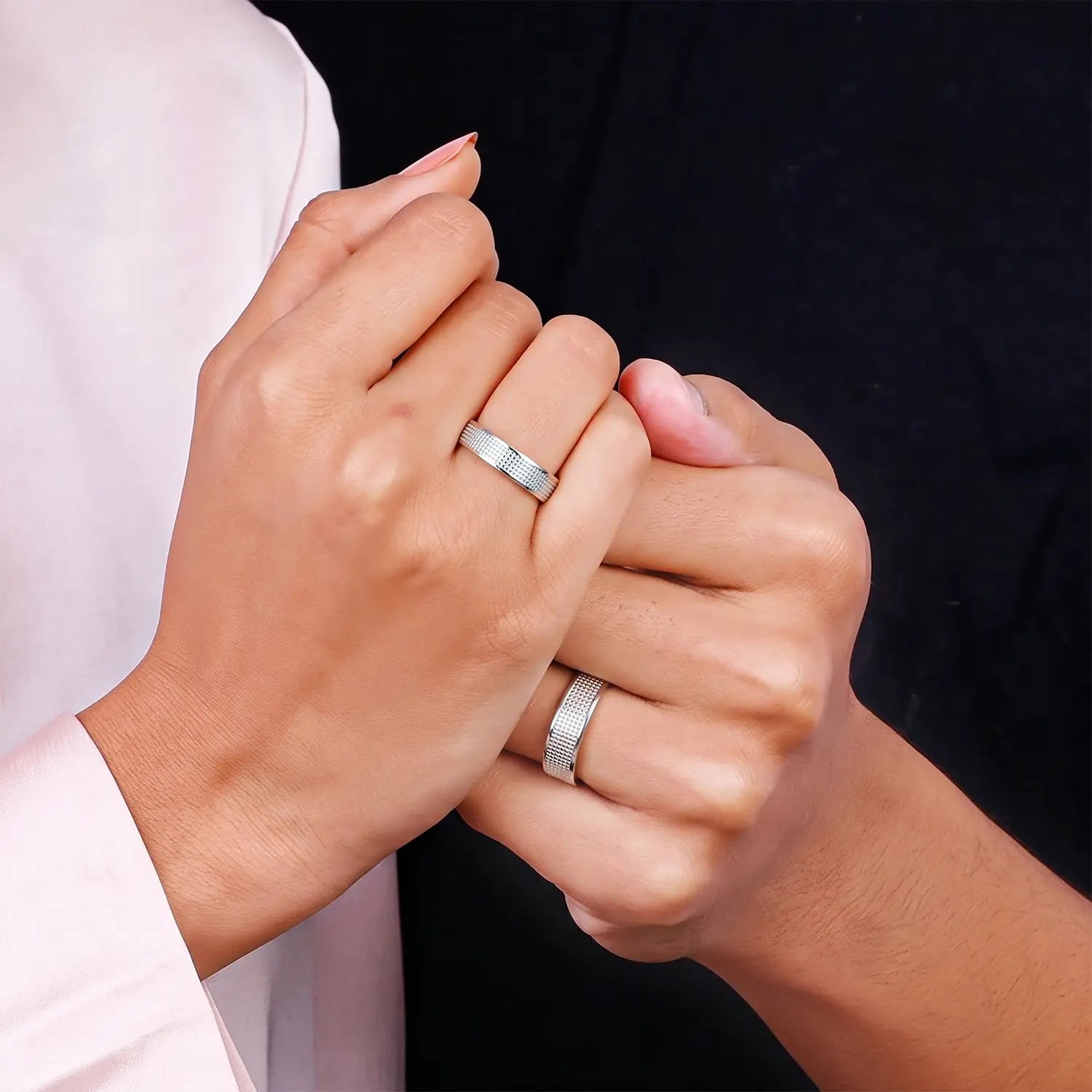 Classic Textured Couple Band Rings - Made With Pure 925 Silver