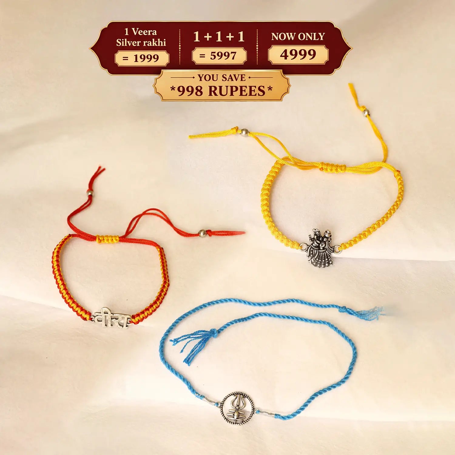 Three Pure Silver Rakhi Combo – Premium Raksha Bandhan Offer