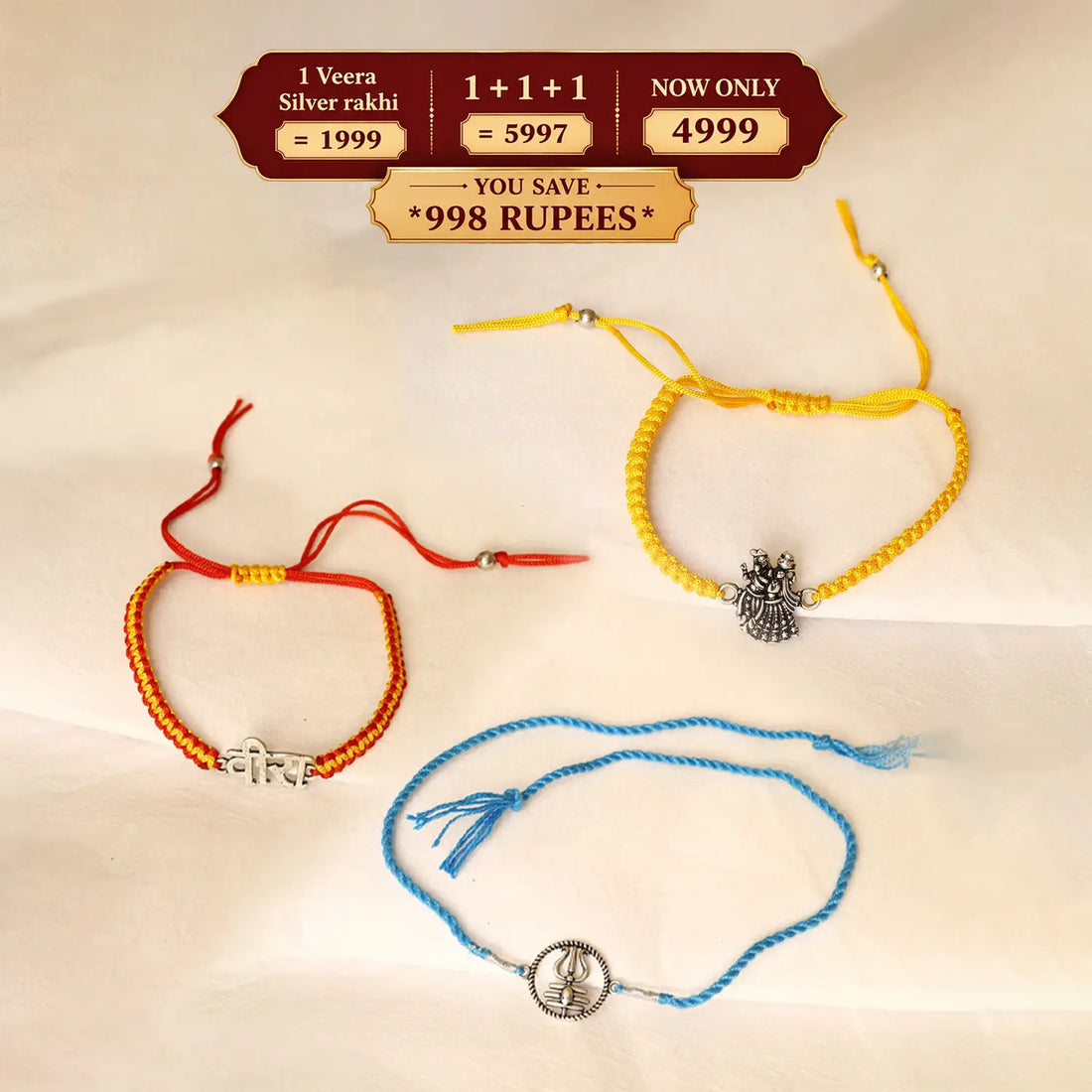 Three Pure Silver Rakhi Combo – Premium Raksha Bandhan Offer