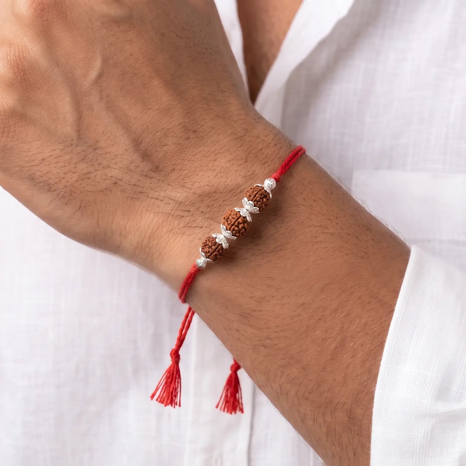 Divine Trishakti Rudraksha Silver Rakhi - Made With Pure 925 Silver