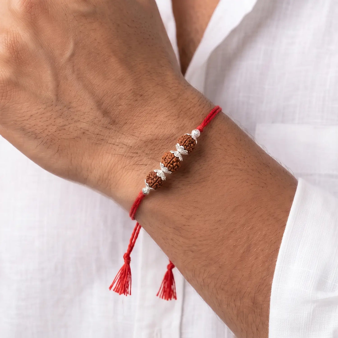 Divine Trishakti Rudraksha Silver Rakhi - Made With Pure 925 Silver