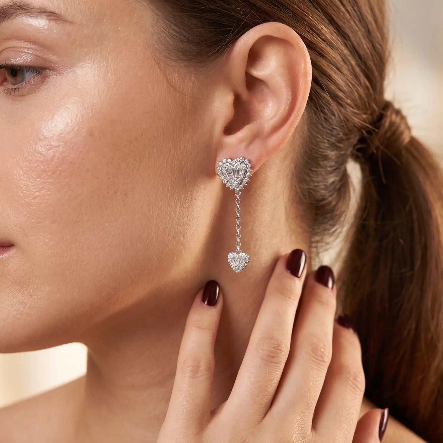 Sparkling Double Heart Drop Silver Earrings - Made With Pure 925 Silver