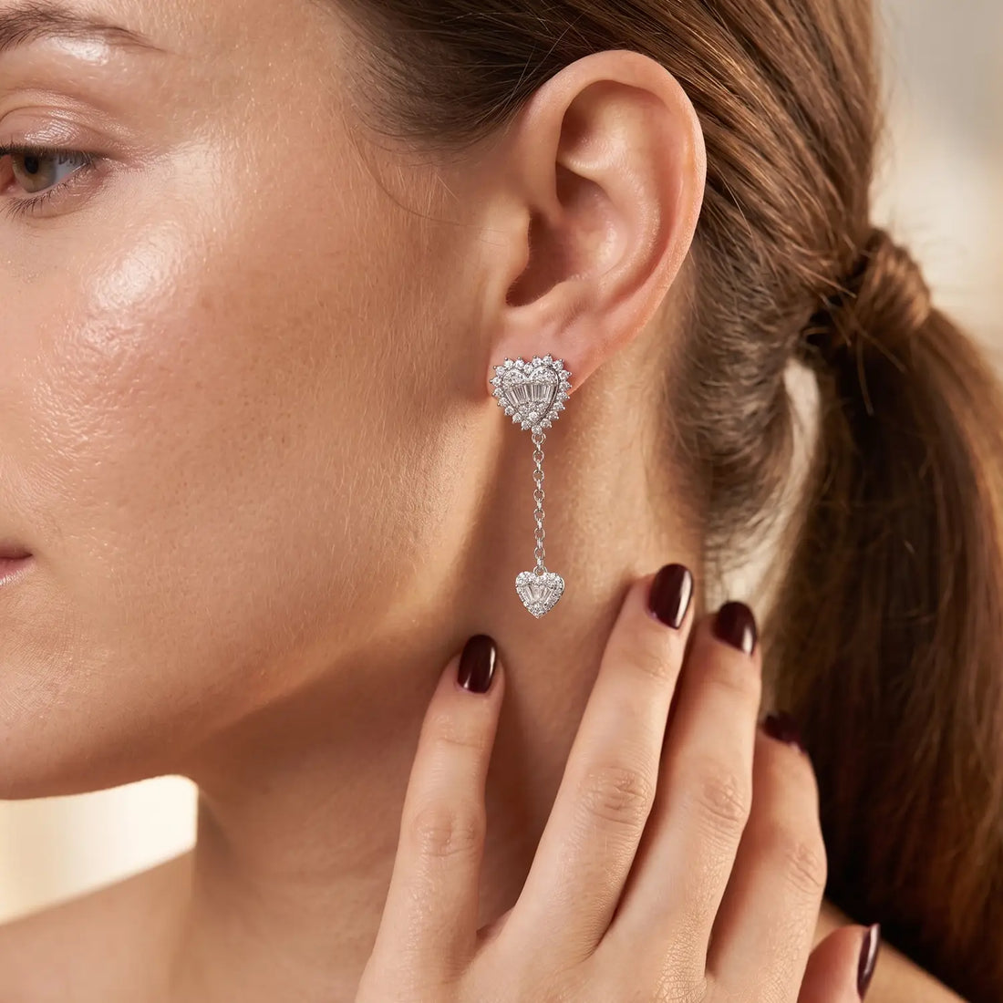 Sparkling Double Heart Drop Silver Earrings - Made With Pure 925 Silver